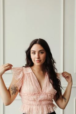 Confête The Bridal Suite Sailor Swiss Dot Mesh Top - Blush