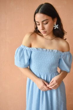 Free The Roses Clothing Praiano Light Blue Swiss Dot Maxi Dress