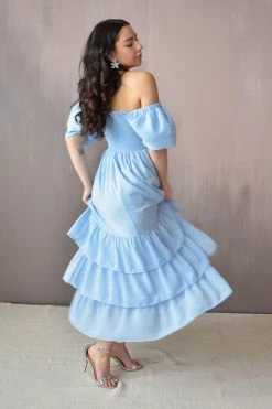 Free The Roses Clothing Praiano Light Blue Swiss Dot Maxi Dress