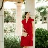 Confête Erika Red Flutter Sleeve Midi Dress
