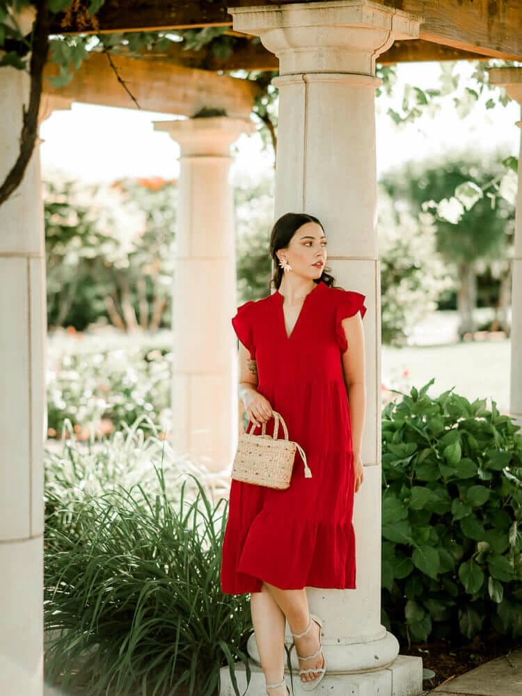 Confête Erika Red Flutter Sleeve Midi Dress 3 Confête Erika Red Flutter Sleeve Midi Dress