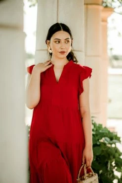 Confête Erika Red Flutter Sleeve Midi Dress 7 Confête Erika Red Flutter Sleeve Midi Dress