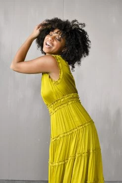 Confête Rita Chartruese Silk Maxi Dress Clothing