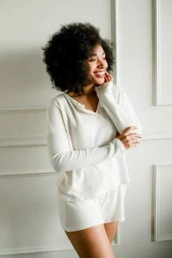 Confête Rosemary Rib Knit Cozy Lounge Set - Ivory