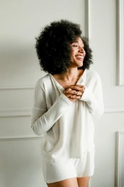 Confête Rosemary Rib Knit Cozy Lounge Set - Ivory