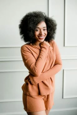 Confête Rosemary Rib Knit Cozy Lounge Set - Terracotta Clothing