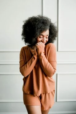 Confête Rosemary Rib Knit Cozy Lounge Set - Terracotta Clothing