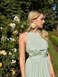 English Factory Clothing Sage Open Back Maxi Dress