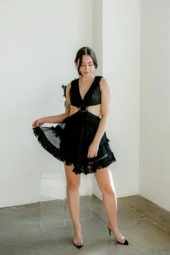 Confête Salma Black Crochet Mini Dress Clothing