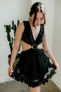 Confête Salma Black Crochet Mini Dress Clothing