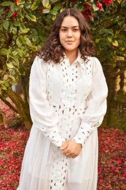 Confête Sydney Long Sleeve White ZigZag Maxi Dress Clothing