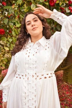 Confête Sydney Long Sleeve White ZigZag Maxi Dress Clothing