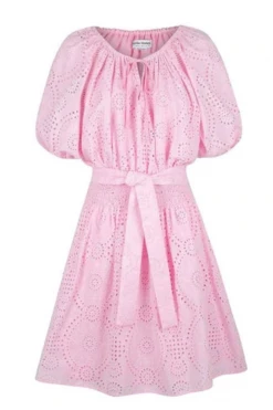Charlie Holiday Tayla Pink Eyelet Mini Dress Clothing