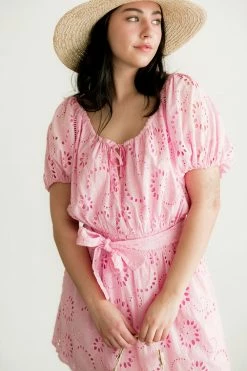 Charlie Holiday Tayla Pink Eyelet Mini Dress Clothing