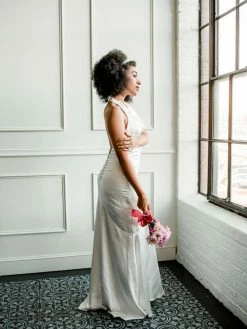 Elliatt Verbena White Satin Halter Maxi Dress