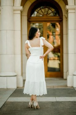 Confête Eliza White Eyelet Midi Dress Clothing