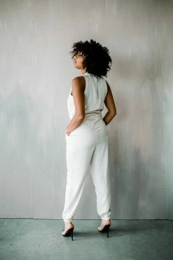 Confête Greer Ivory Silk Jumpsuit