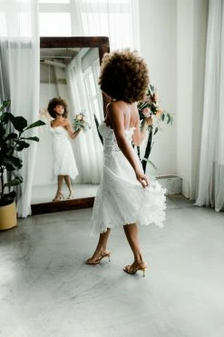 Confête Yvette Lace A-Line Midi Dress - White Clothing