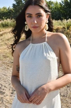 Sundress Clothing Zahara Long Cream Halter Dress