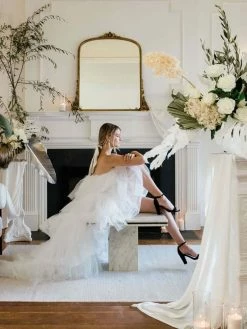 Confête Chloe White Tulle High-Low Maxi Dress