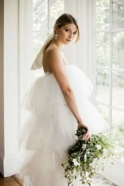 Confête Chloe White Tulle High-Low Maxi Dress