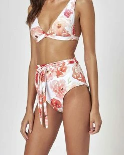 Charlie Holiday Cabana Orange Floral High Waist Bikini Bottoms Swim