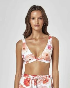 Charlie Holiday Tori Wide Tri Orange Floral Bikini Top