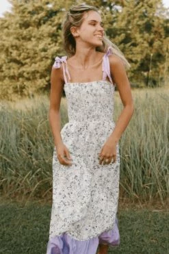 If She Loves Augusta Lilac Floral Print Midi Dress Clothing