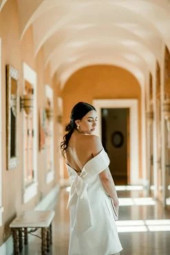 Amsale Bridal Eliza Bow Back Shift Dress Clothing