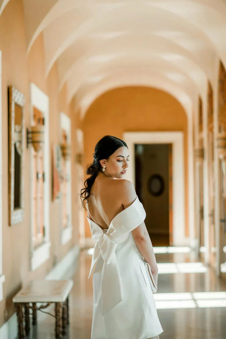 Amsale Bridal Eliza Bow Back Shift Dress Clothing 3 Amsale Bridal Eliza Bow Back Shift Dress Clothing