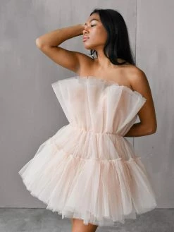 Confête Clothing Alizee Tulle Mini Dress - Nude