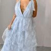 Confête Clothing Avi Blue Textured Tulle Midi Dress 1 Confête Clothing Avi Blue Textured Tulle Midi Dress