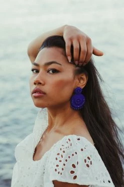 Confête Jayna Beaded Circle Earrings - Blue Accessories