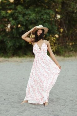 Confête Martinique Coral Floral Maxi Dress