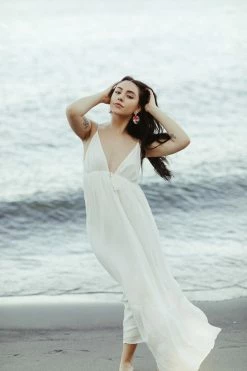 Confête Clothing Lisa Triangle Plunge White Maxi Dress