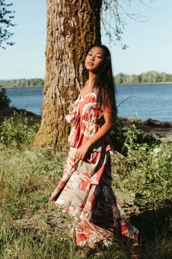 Confête Clothing Bryce Terracotta Palm Print Maxi Dress