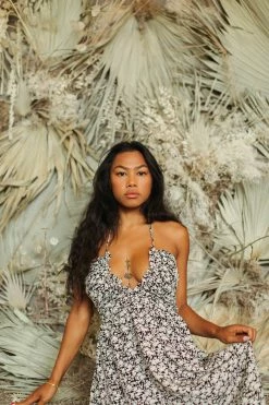 Confête Kyra Black Geo Print Halter Maxi Dress