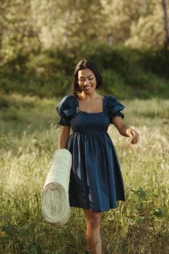 Sofia Nantucket Navy Smocked Cotton Mini Dress
