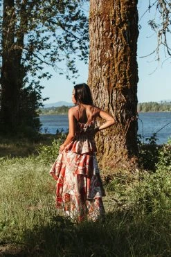 Confête Clothing Bryce Terracotta Palm Print Maxi Dress