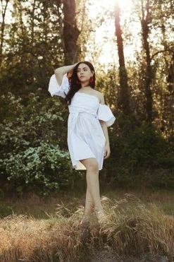 Sofia Celeste Off The Shoulder White Mini Dress Clothing