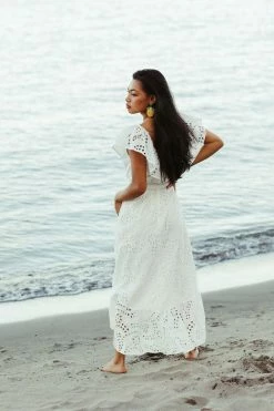 Confête Italian Summer Off-the-Shoulder Eyelet Midi Dress Clothing